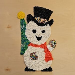 Vintage Popcorn Colorful Christmas Snowman Wall Art